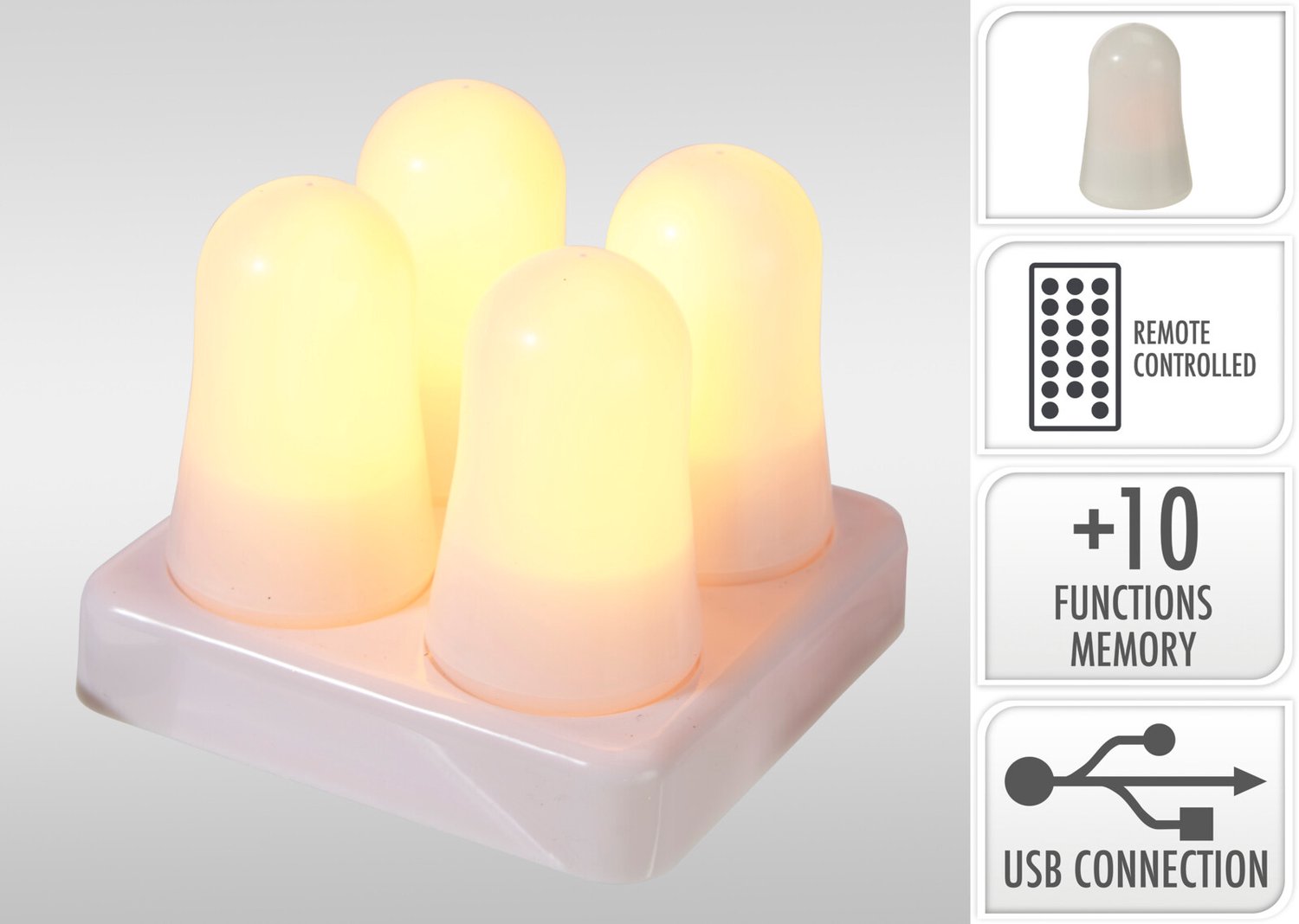 Cilgro LED theelicht vlamlamp oplaadbaar 4 stuks met laadstation.