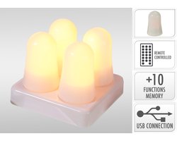 Cilgro LED theelicht vlamlamp oplaadbaar 4 stuks met laadstation.