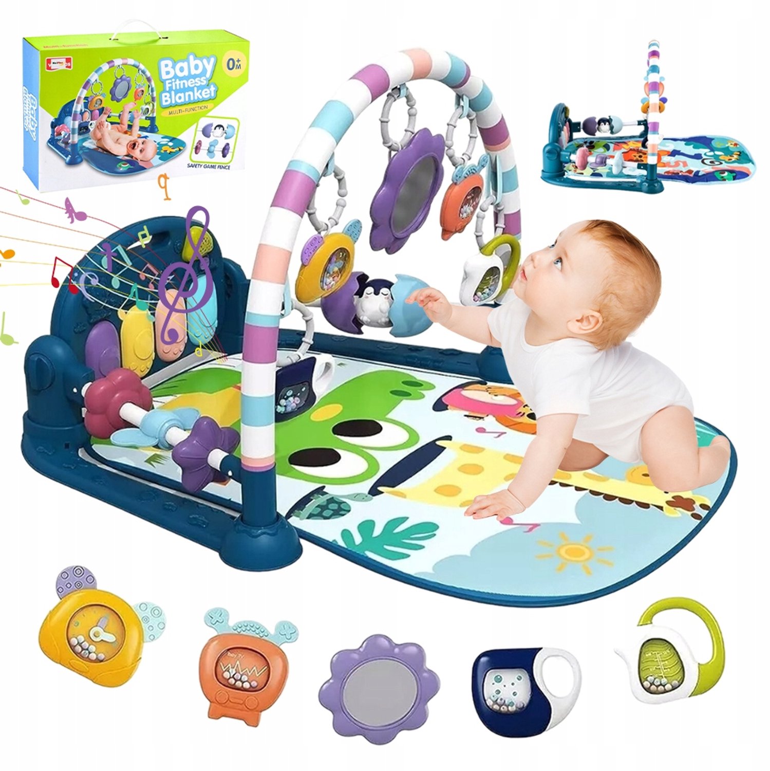 Speelmat Baby - Kruipmat met boog - Voetpiano - Multisensorische Ontwikkeling - Kleurrijke Patronen - Rijke Melodieën en Rammelaar - Motoriek & Hand-oogcoördinatie - Baby Fitnessmat - Voor Baby's Vanaf 0 Jaar - Educatief Speelgoed