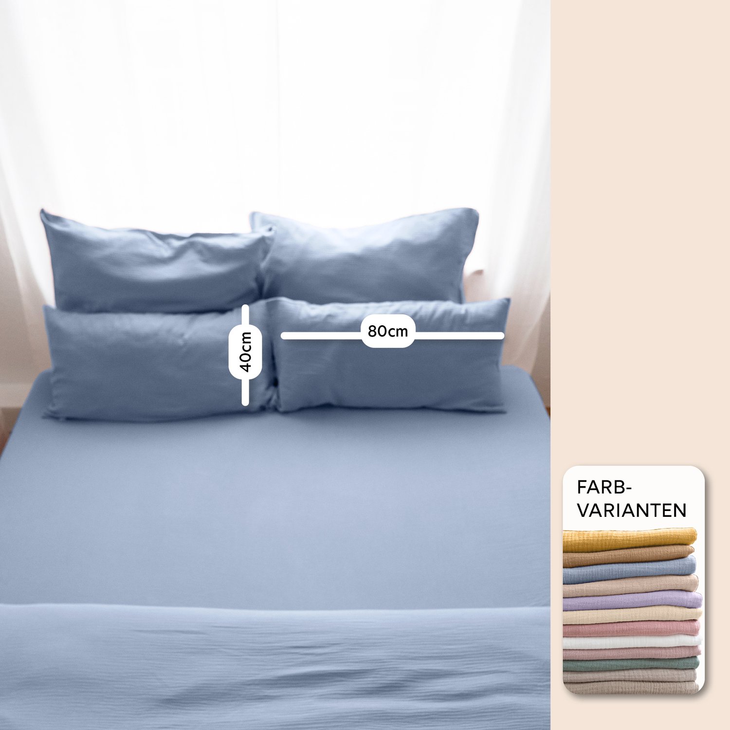 LILIMAUS Kussensloop 40 x 80 cm - mousseline katoen - blauw
