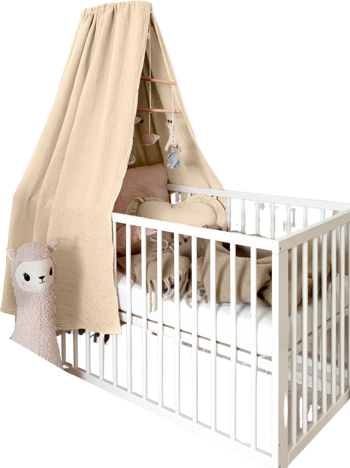 LILIMAUS Klamboe voor ledikant - hemeltje babybed - mousseline katoen - 140 cm - crème