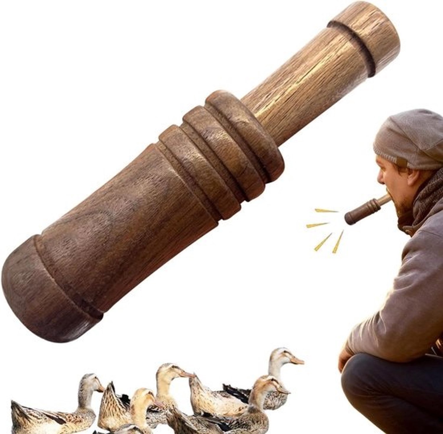 Eendenfluitje van hout - Dierenroeper en vogelroep - Voor outdooractiviteiten - Realistisch geluid - 13 x 27 cm - Bruin