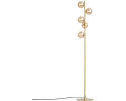 Qazqa art deco vloerlamp - Ryan - messing, goud met amberglas, vintage, max. 8W, geschikt voor led, 5-lichts, 143cm, ideaal als woonkamer lamp