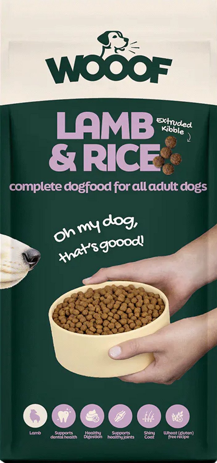 WOOOF Lam en Rijst Hondenbrokken Krokant 18kg - Hondenvoer Gevoelige Honden - Maag- en darmondersteuning - 18kg