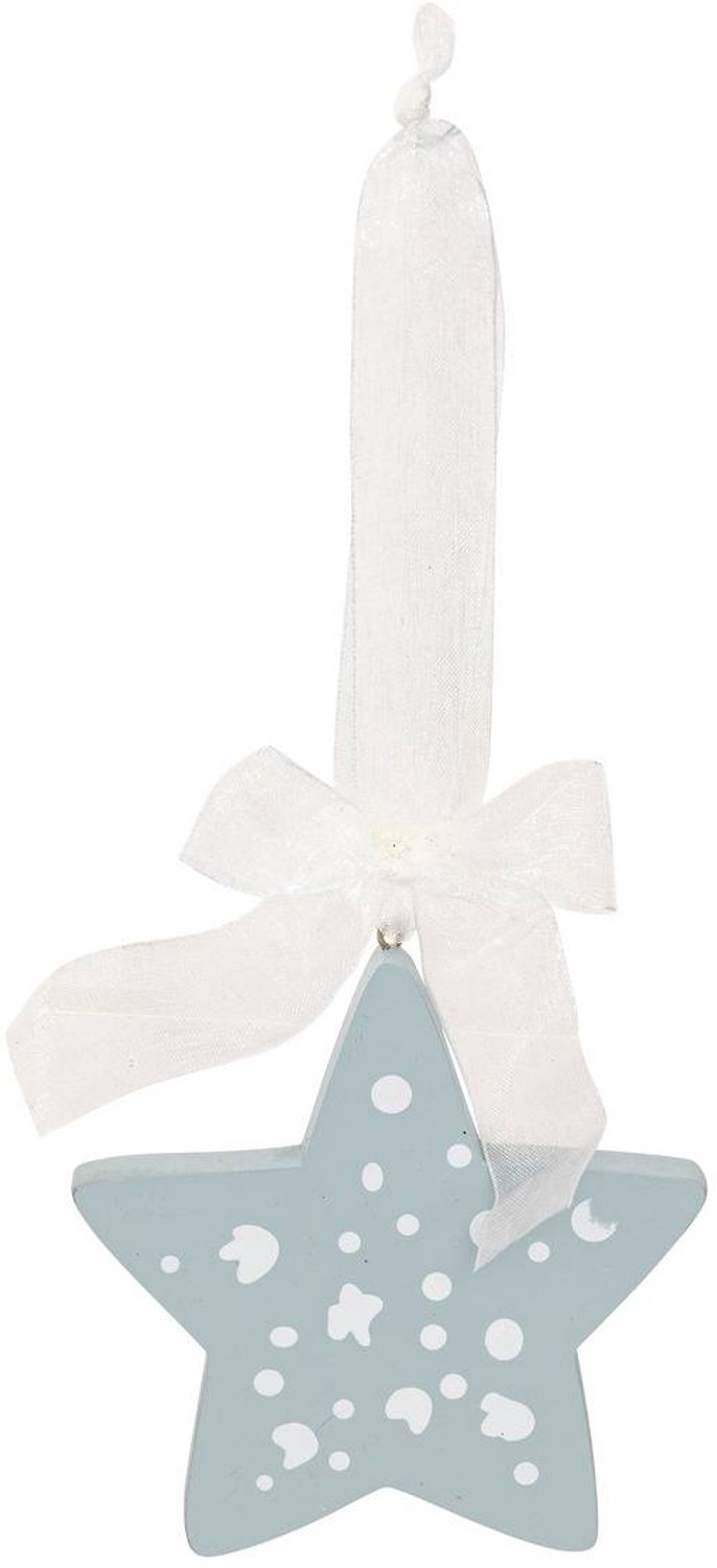 Feeric lights & Christmas Houten stervormige dennenboomversiering met blauw lint, 11 cm Bleu clair