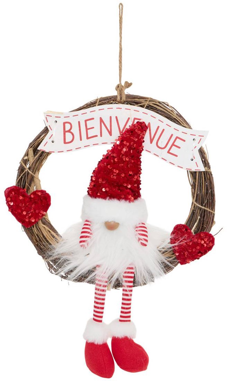 Couronne Père Noël cœur blanc et rouge D. 36 cm