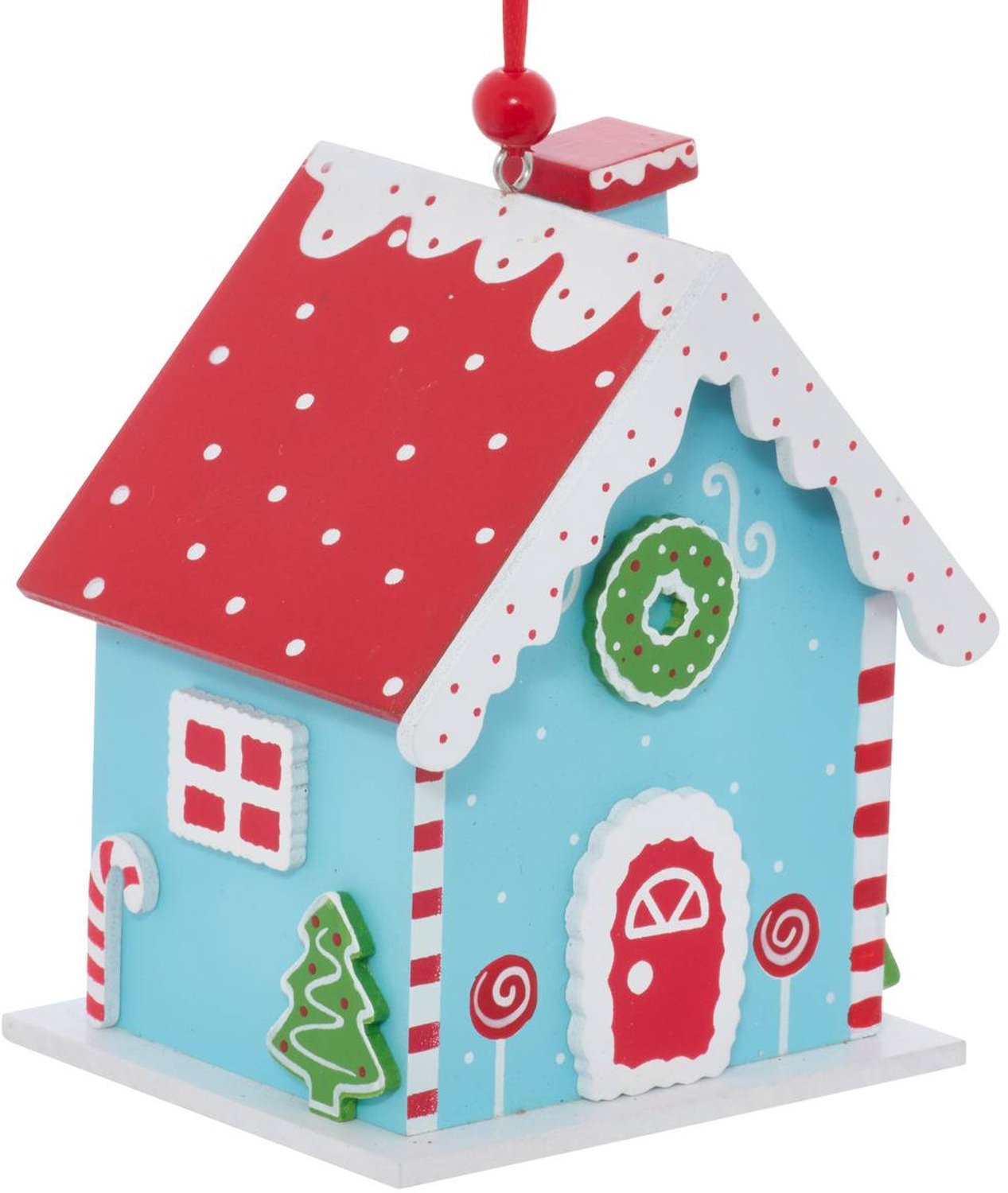 Feeric lights & Christmas Zelfgemaakte kerstboomversiering van rood en blauw hout, 10 cm