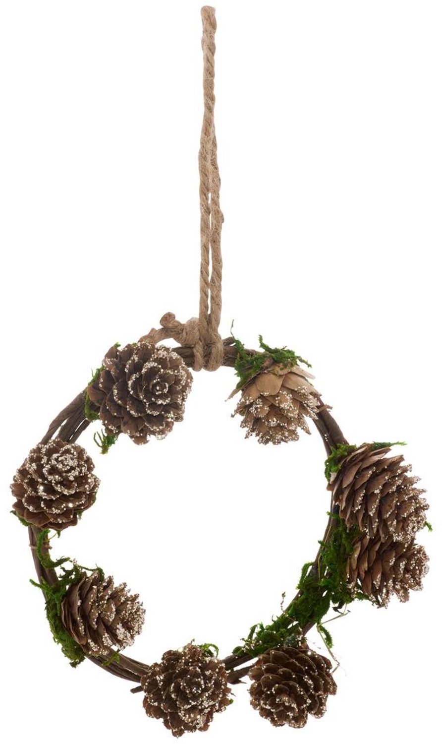 Feeric lights & Christmas Kerstboomversiering in de vorm van een krans van dennenappels en mos, diameter 16 cm Marron