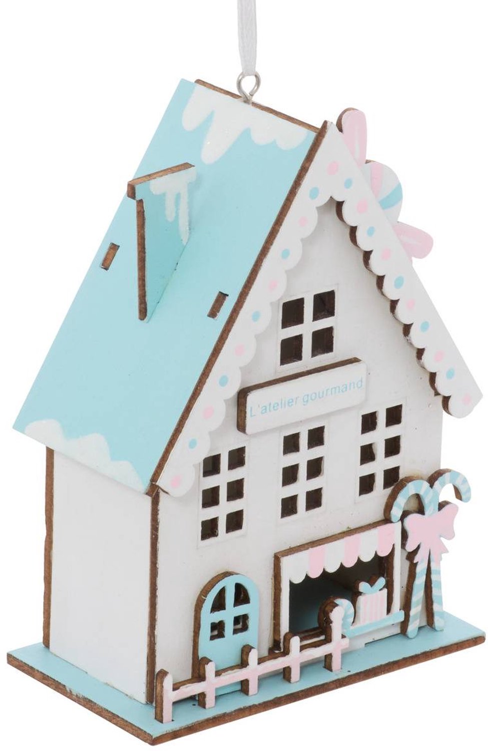 Feeric lights & Christmas Zelfgemaakte dennenboomhanger van hout in pastelkleuren, 10 cm Modèle A