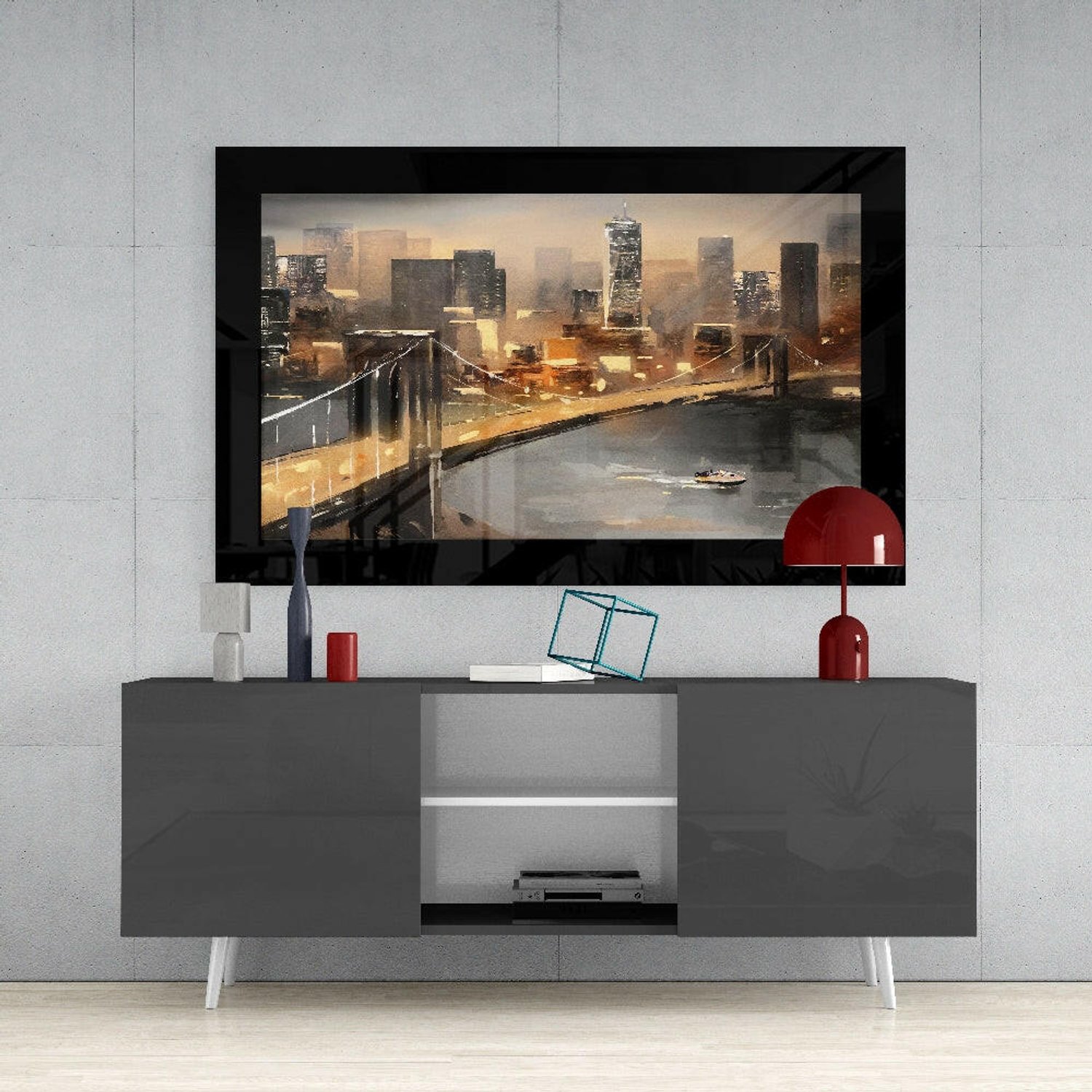 Glasschilderij – Gouden-Uur Brugschilderij – Bijzondere Wanddecoratie