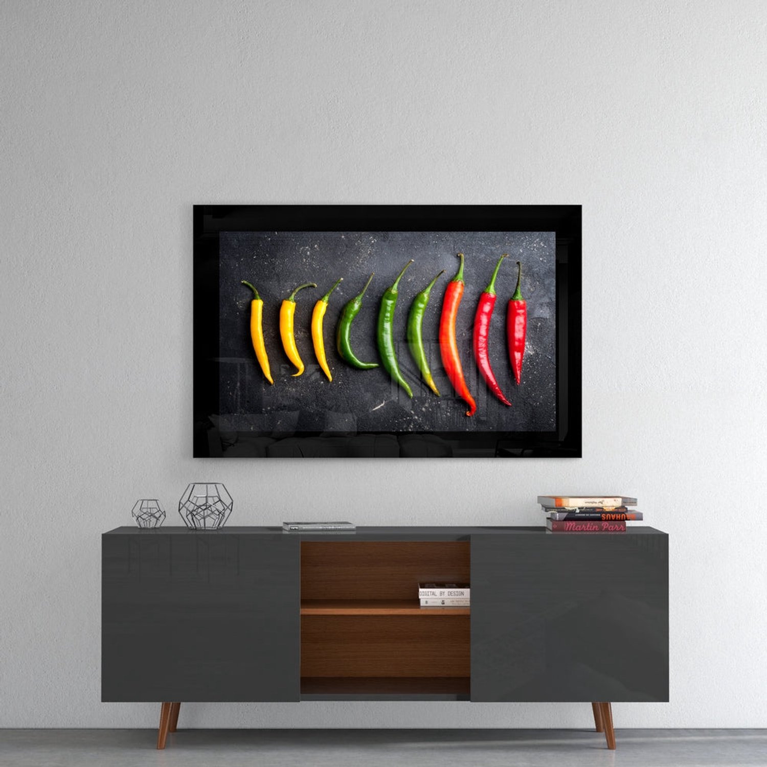 Glasschilderij – Paprika's – Stijlvolle Wanddecoratie
