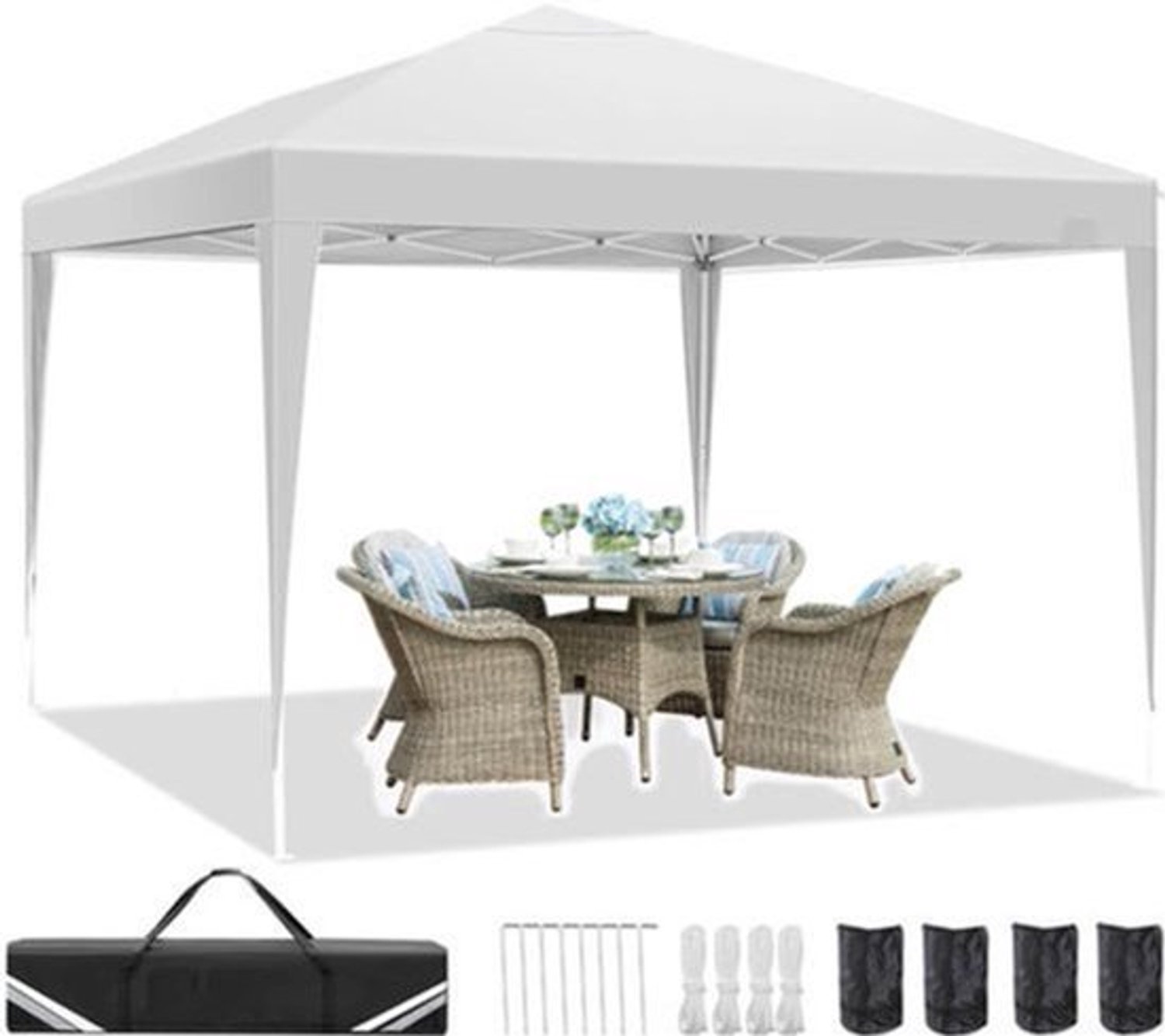 Partytent 3x3 Meter Waterdicht - Opvouwbaar Tuinhuisje - Pop-Up Biertent - Buitenluifel Met Zandzakken - In Hoogte Verstelbaar