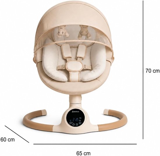BEBE2LUXE ALPHA Elektrische Babyschommel en Wipstoel, Bluetooth-compatibel, draagbare rustgevende babystoel met schommelbewegingen en ingebouwde geluiden (bruin) — afbeelding 4
