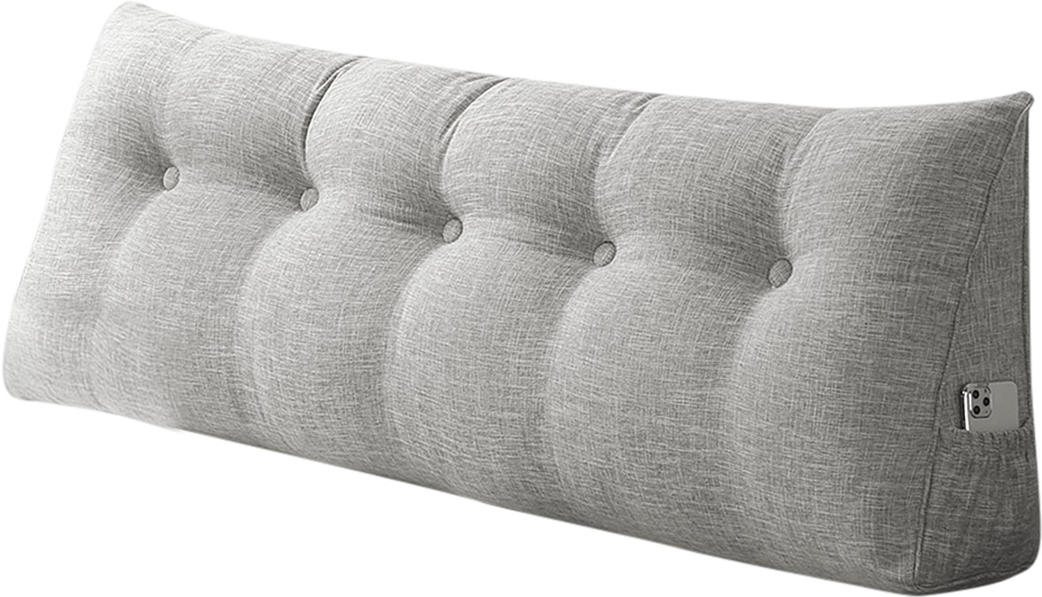 PIPIPOXER Rugsteunkussen - Hoofdbordkussen - 160 cm- voor Bed of Sofa - Driehoekig Wigkussen - Wasbare Hoes - Grijs