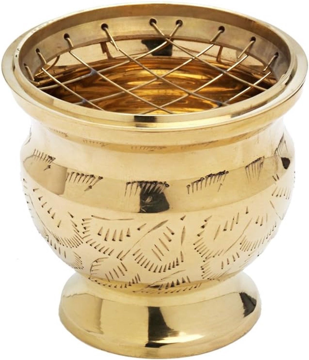 Messing wierookbrander met zeef, goudkleurig, 7.5 cm hoog