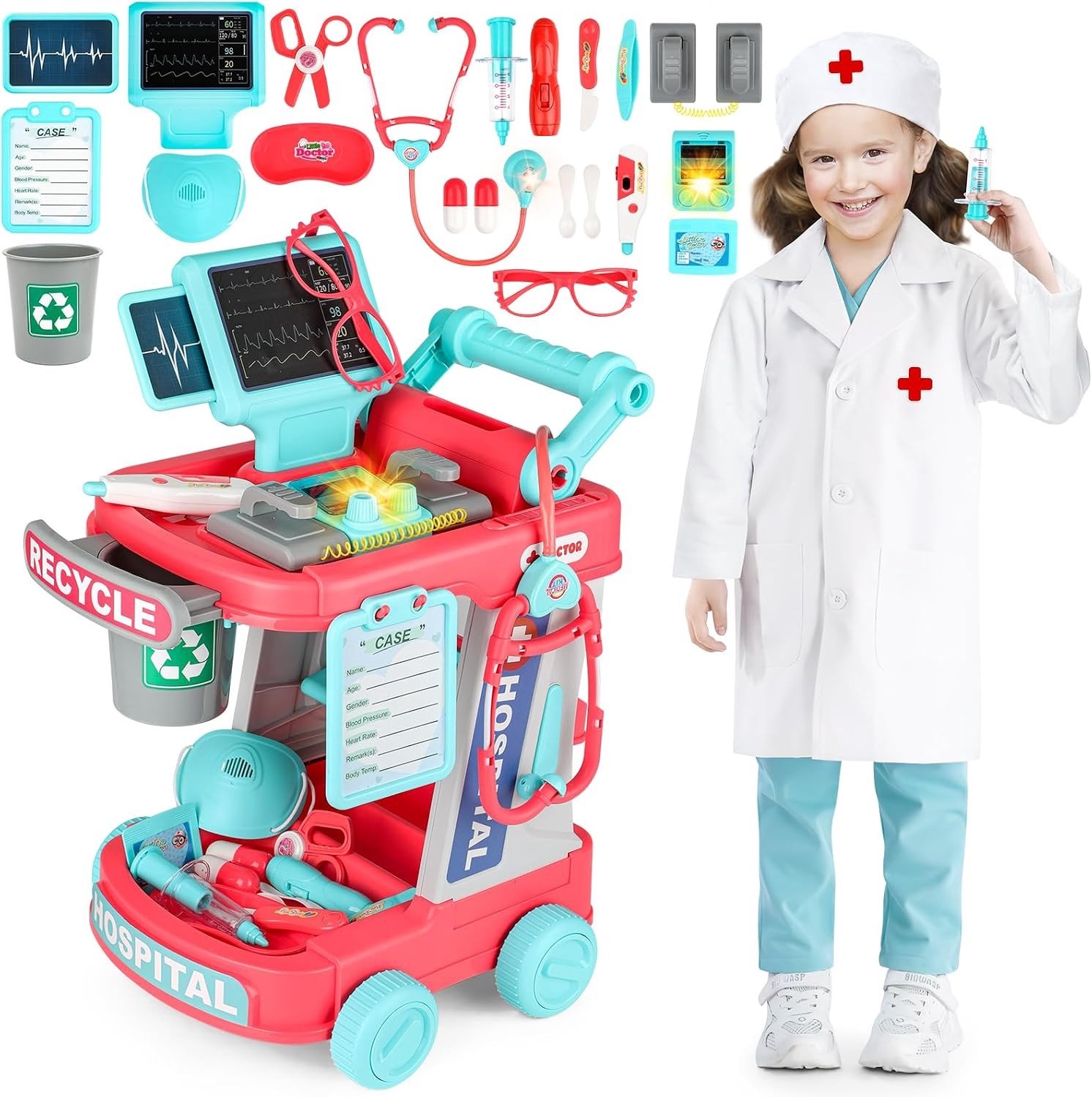 Medische Trolley en Doktersset voor Kinderen met Speelgoedaccessoires en Rollenspelmateriaal