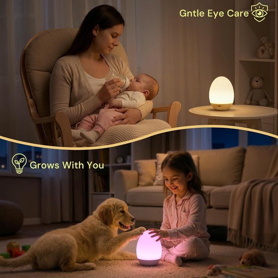 Ei-vormige baby nachtlamp - oogvriendelijke aanraak sfeerlamp - 7 kleuren - dimbaar - babyspeelgoed - geschikt voor kinderkamer van Flintry — afbeelding 4