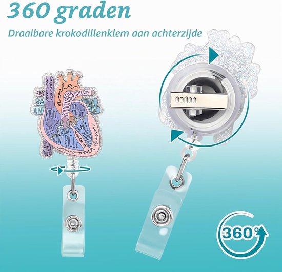 Hartvormige Retractable Reel ID Kaart Houder - Grappige Badge Clip voor Verpleegkundigen, Artsen en Onderwijzers - Anatomie Thema Badgehouder voor Kantoor en Studenten — afbeelding 3
