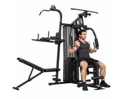 SPORTNOW Krachtstation Multifunctioneel met Gewichtenblok - Home Gym - Fitnessstation - Krachtapparaat - Zwart