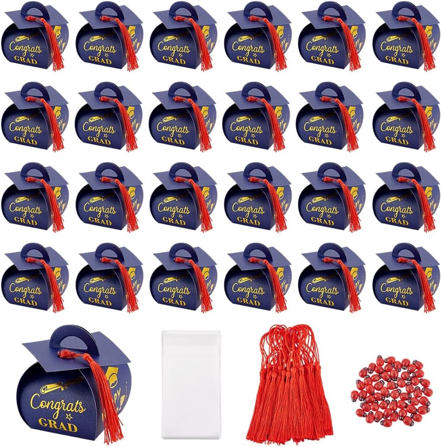 geschenkdozen 50 stuks - blauwe snoepdozen - afstudeerhoed met kwastjes - ideaal voor afstudeerfeesten - m-winkel