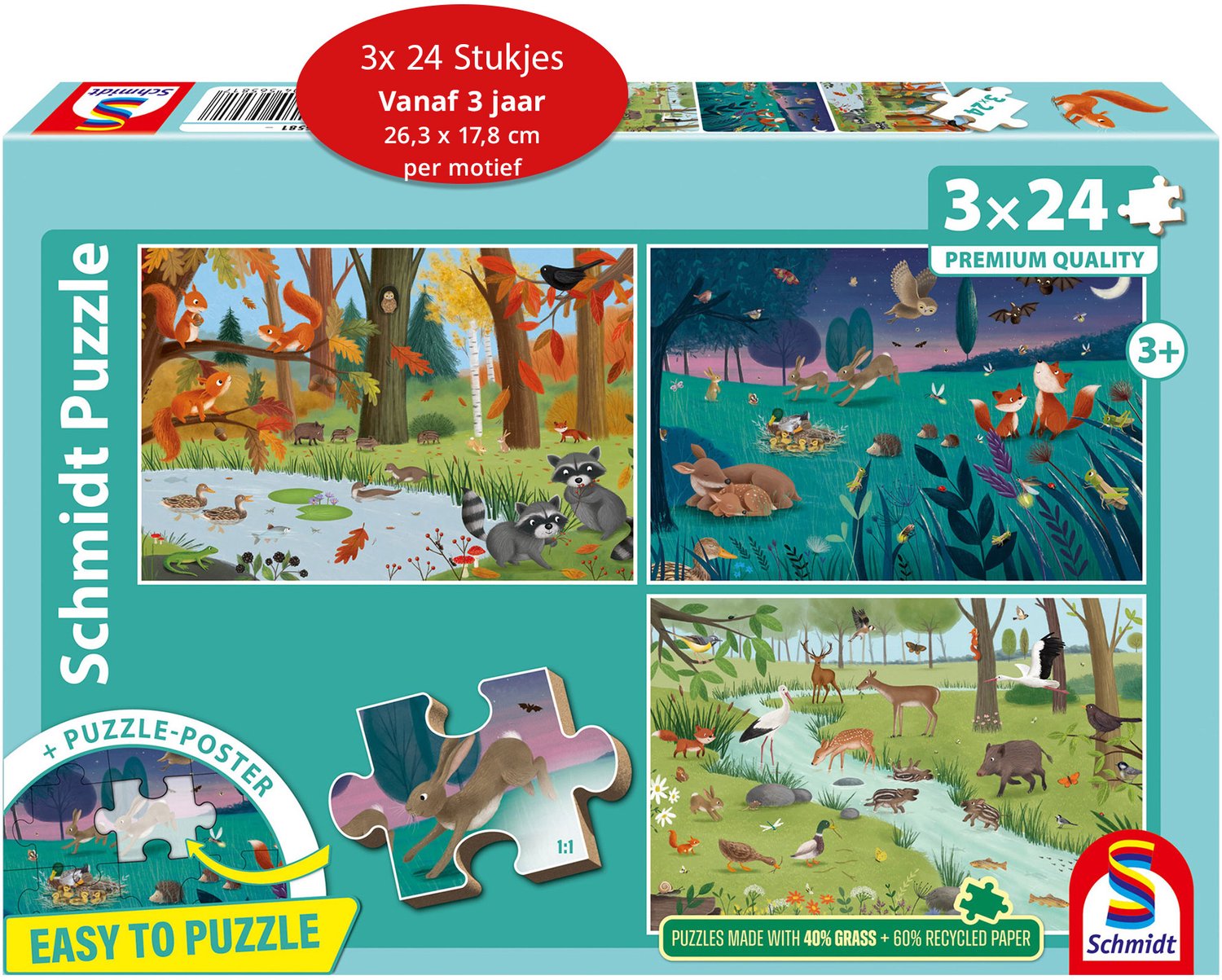 Schmidt - Legpuzzel - Bos - en weidedieren - 3 stukjes - Kinderen - vanaf 3 jaar