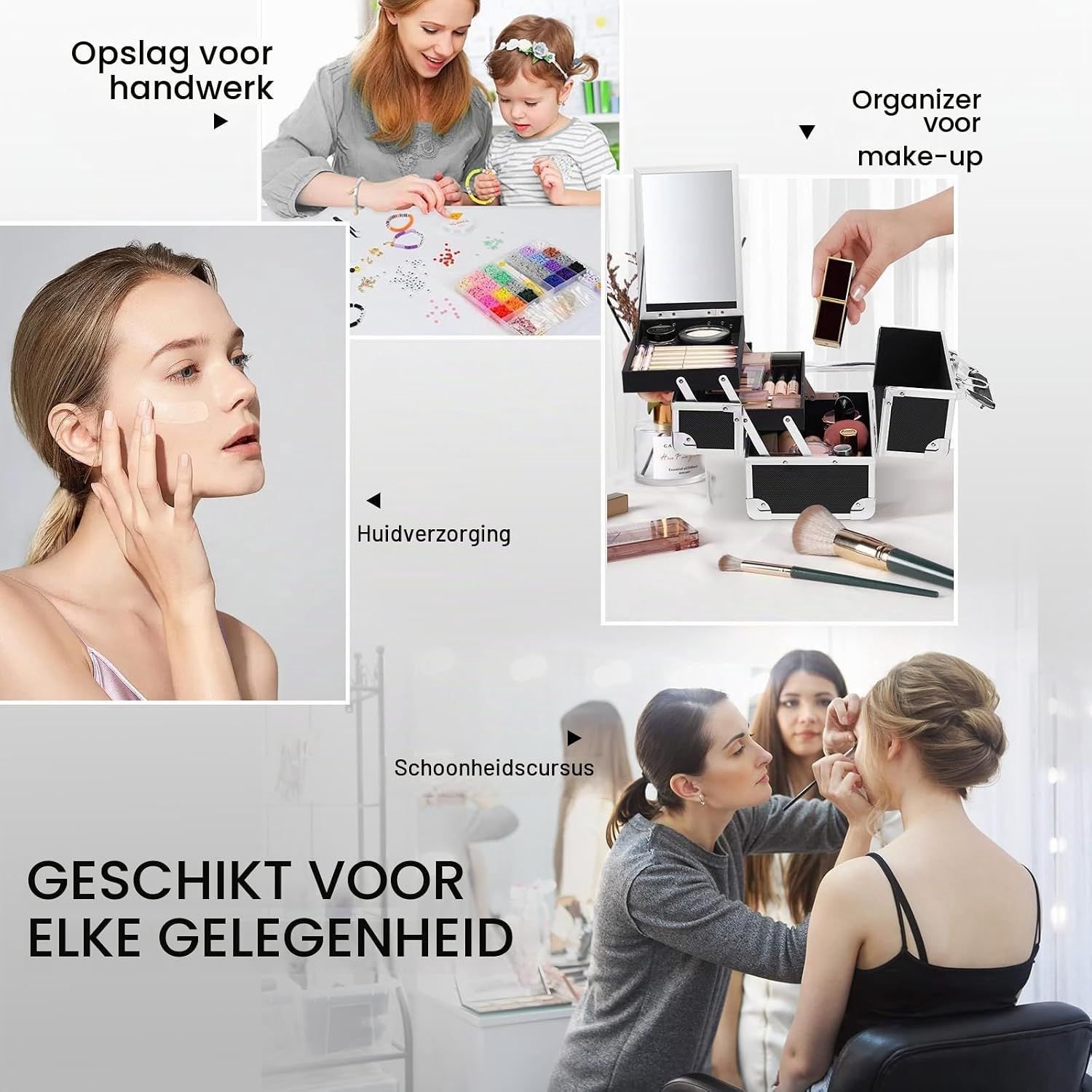 Visagie Koffer - Cosmetica Koffer - Kapperskoffer - Make-up Koffer met Verstelbare Vakken – Zwart