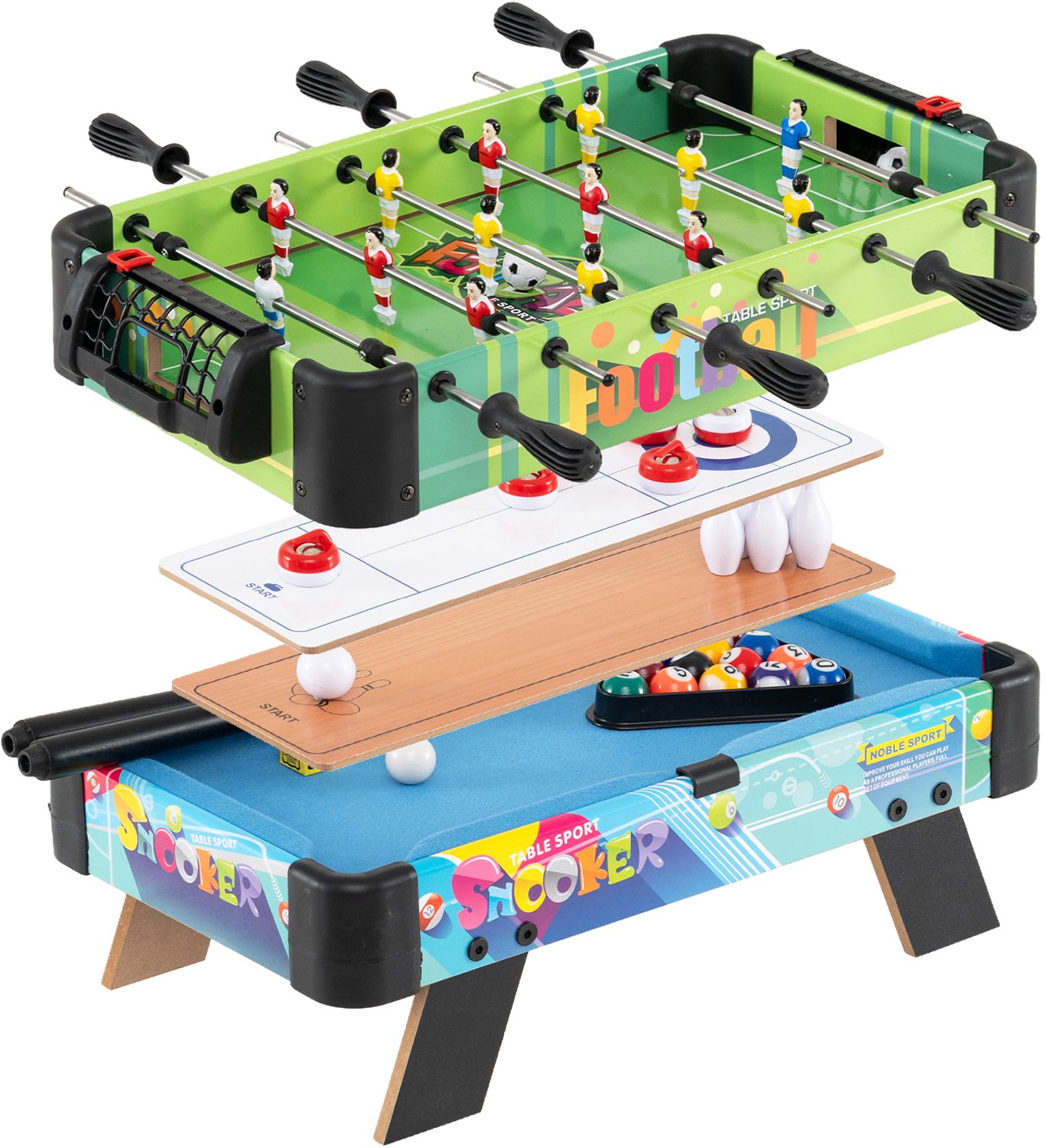 COSTWAY 4-in-1 Multifunctionele Speltafel, Mini Tafelvoetbal voor Kinderen & Volwassenen