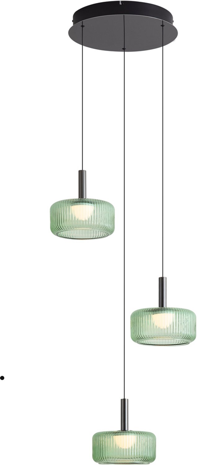 Qazqa design verstelbare hanglamp - Fiera - gunmetal, rond, 3-lichts, 45.1cm, ideaal als woonkamer lamp