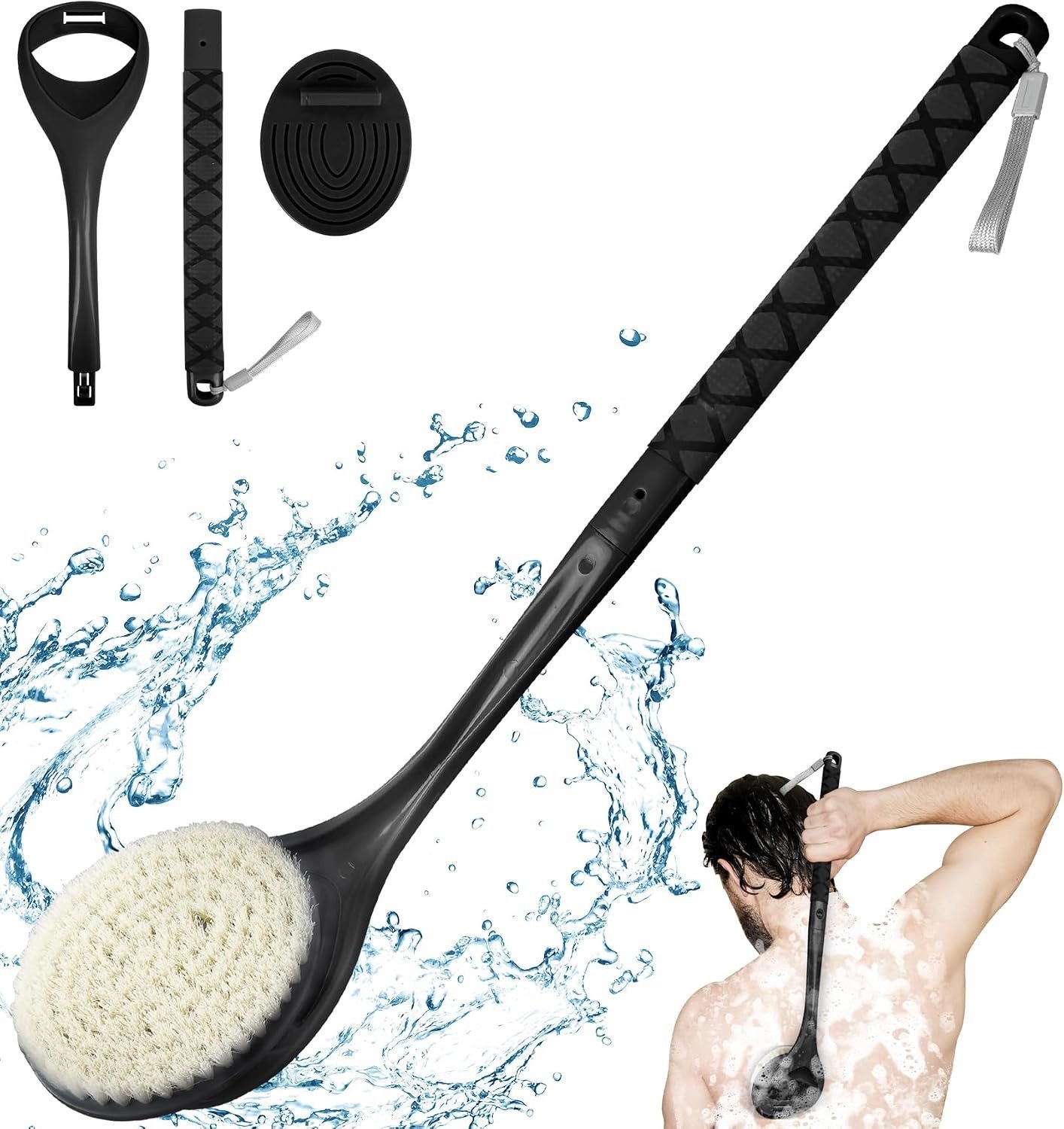 Rugschrobber voor Douche - Wit - 51,8 cm - Afneembare Borstel met Antislip Handvat - Voor Ouderen en Personen met Beperkte Armbeweging