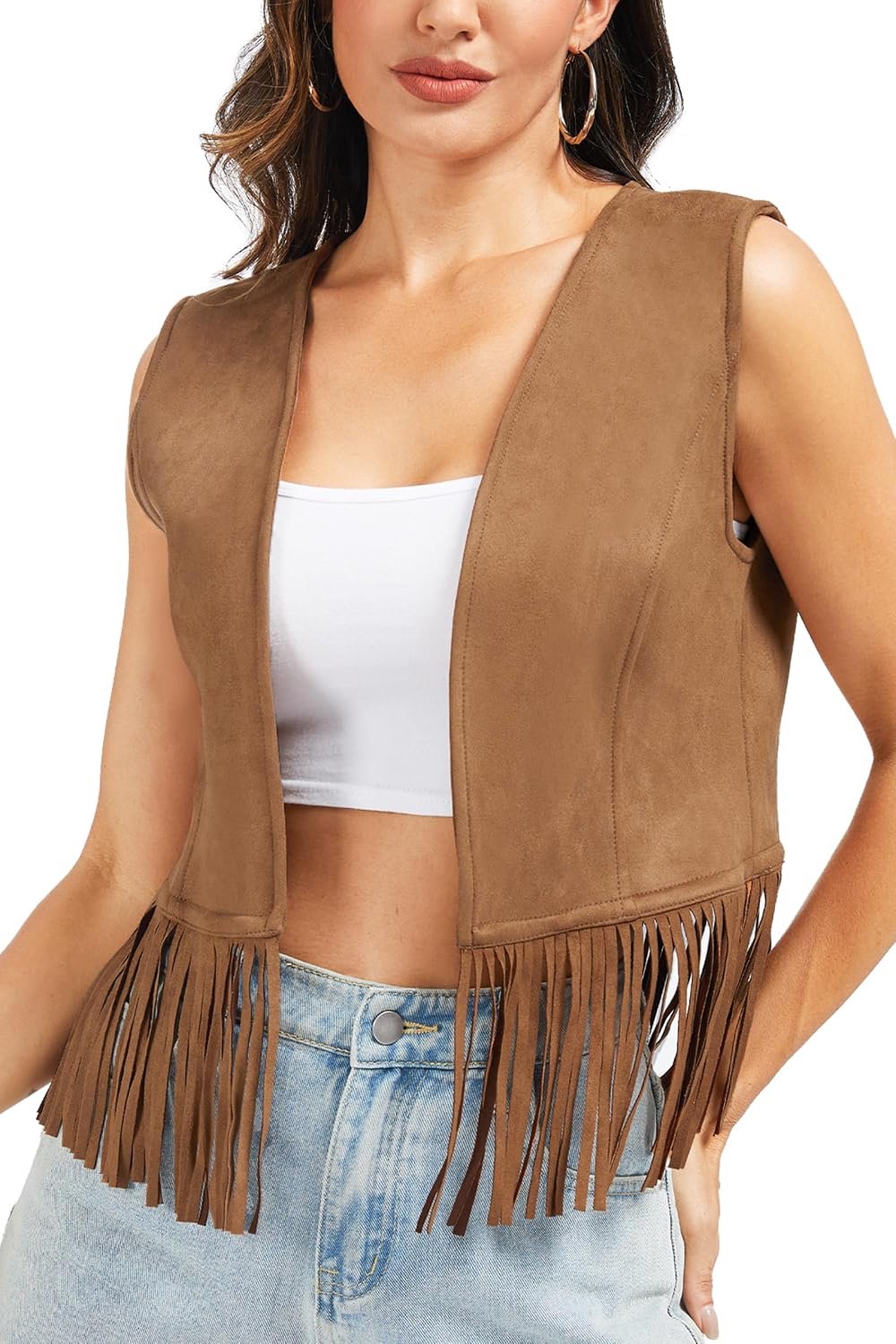 Vest voor dames, westernlook, kwast, cowgirl outfit, jaren 70 top S-XXL
