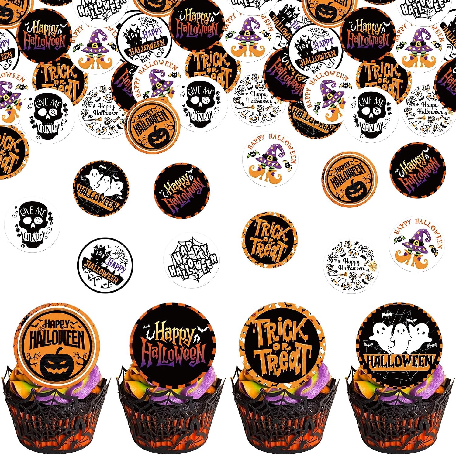63 eetbare Halloween cupcake toppers: spookjes, spinnenwebben, tovenaarshoeden