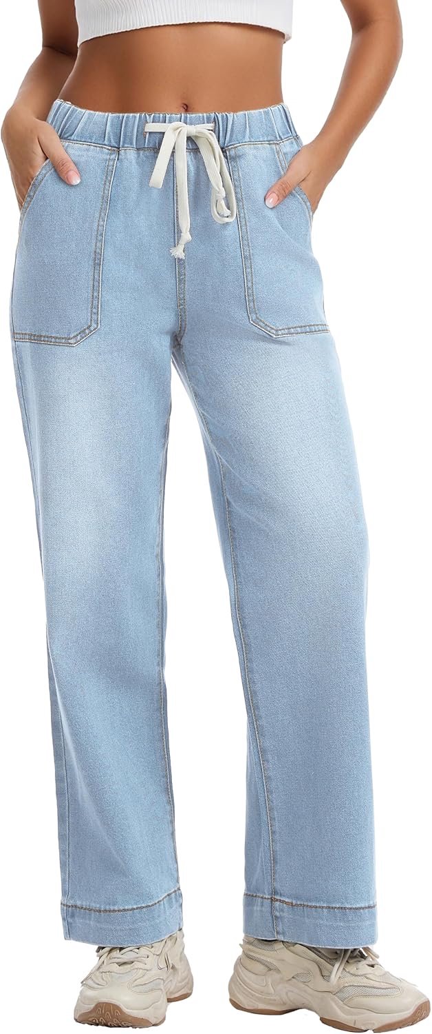 Jeans, hoge taille, elastische denim