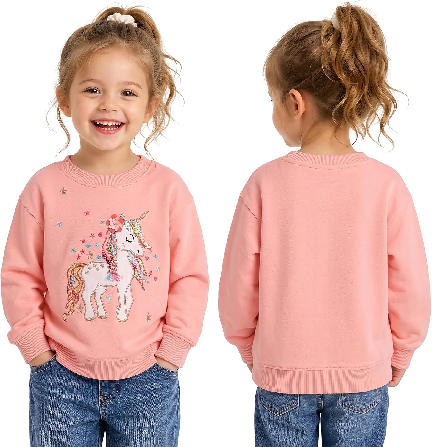 Sweatshirt voor meisjes, katoen, casual, oversized, lange mouwen, met stickerei