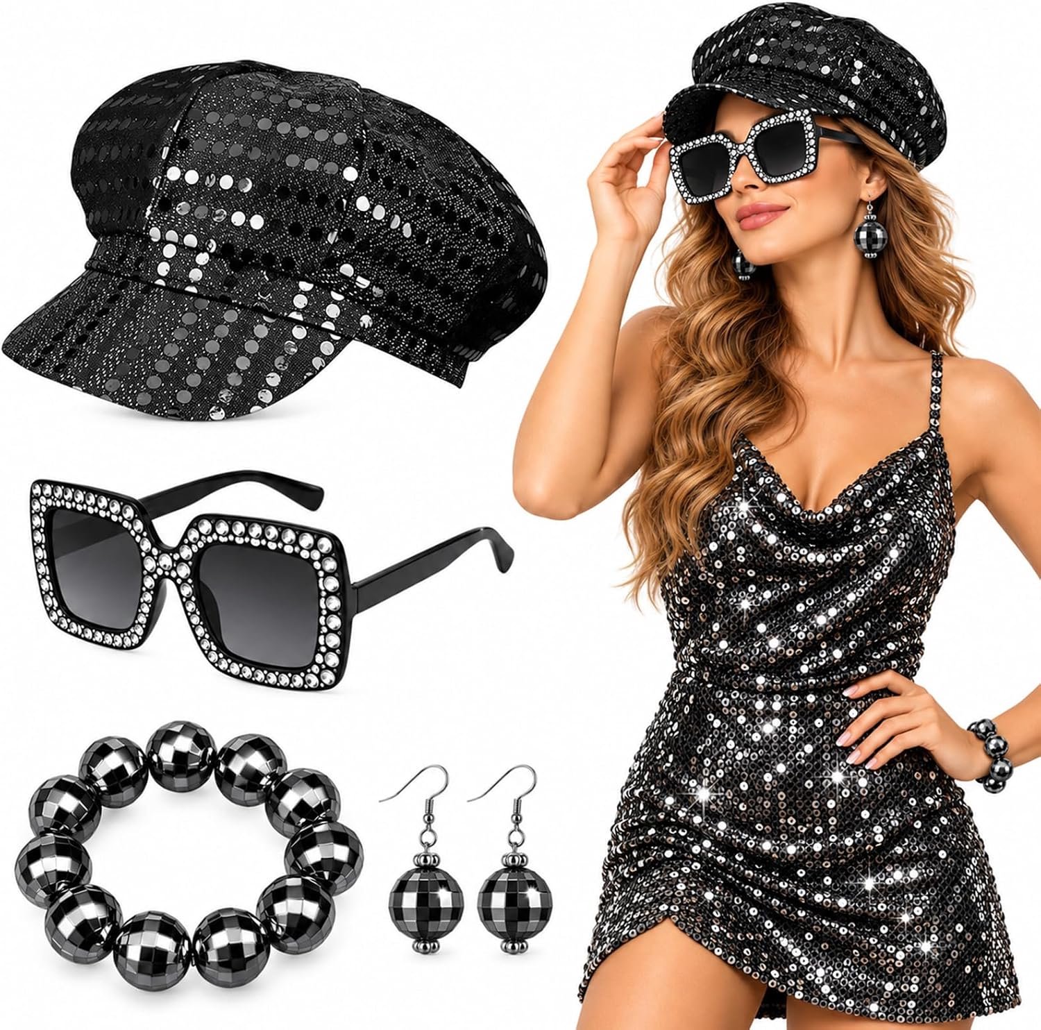 Accessoires voor dames, disco glitter 70's
