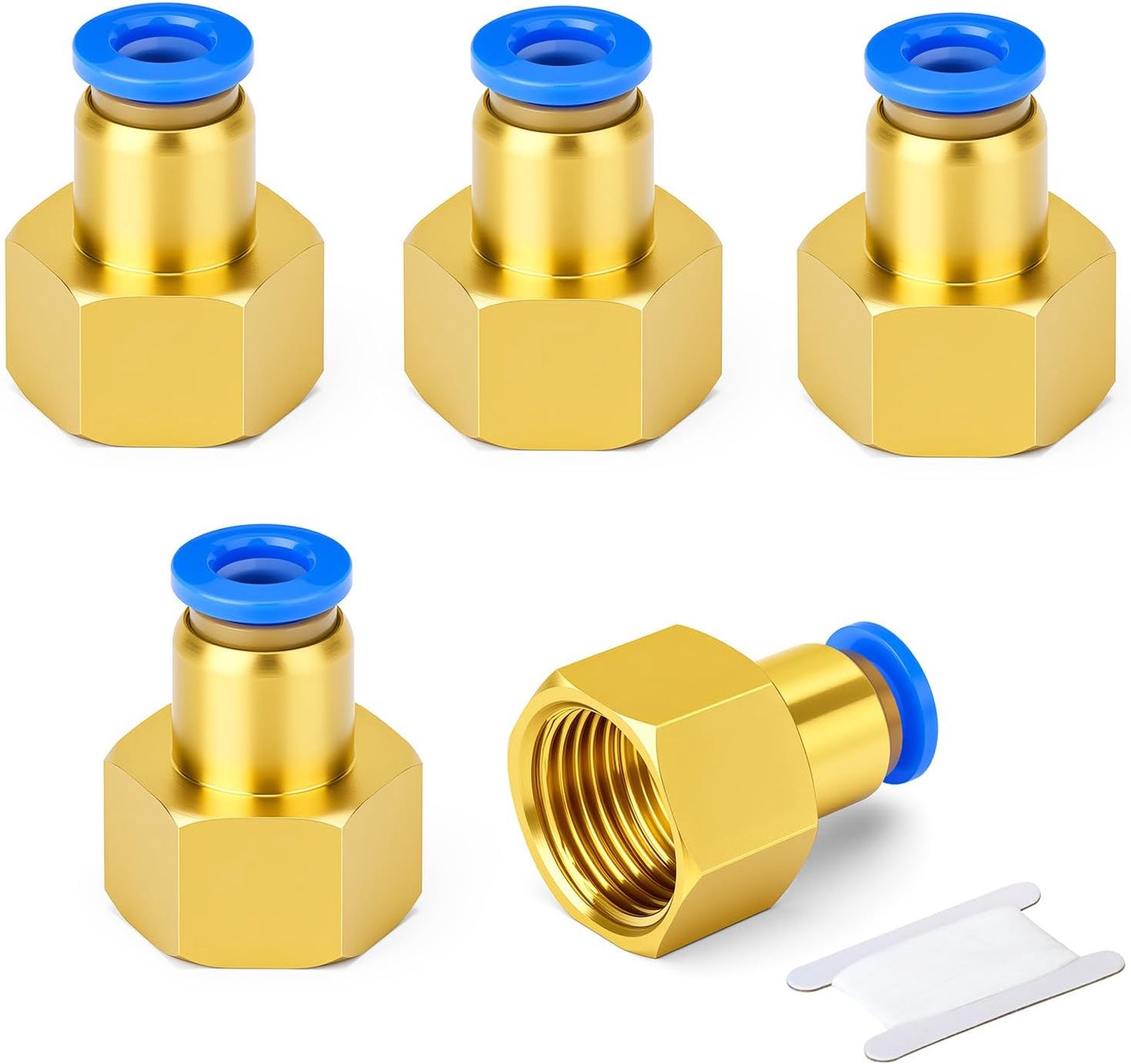 Pneumatiek fitting 8mm - 1/2BSP binnendraad - massief messing - gereedschapsvrije montage - 5 stuks - m-winkel