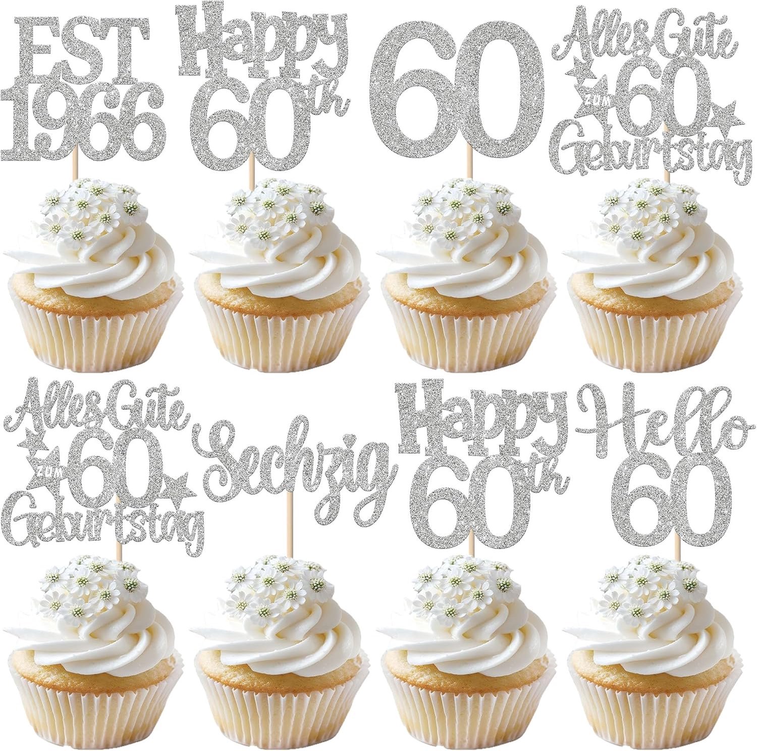60e verjaardagstaartdecoratie 24 stuks