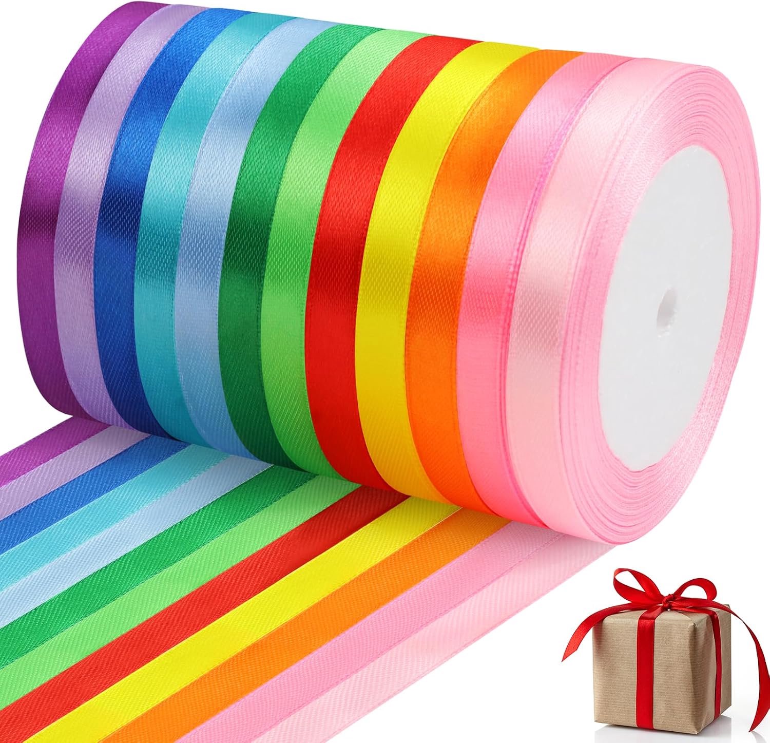 12 kleuren, 22 meter x 10 mm satin, voor verpakkingen en decoratie