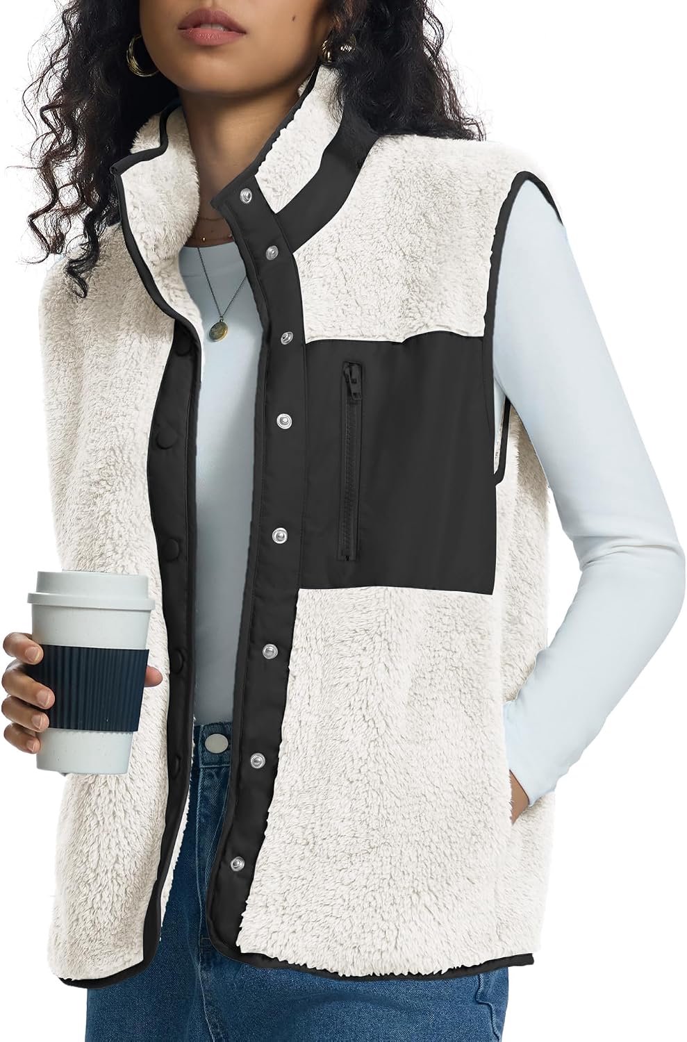 Fleece vest met staande kraag