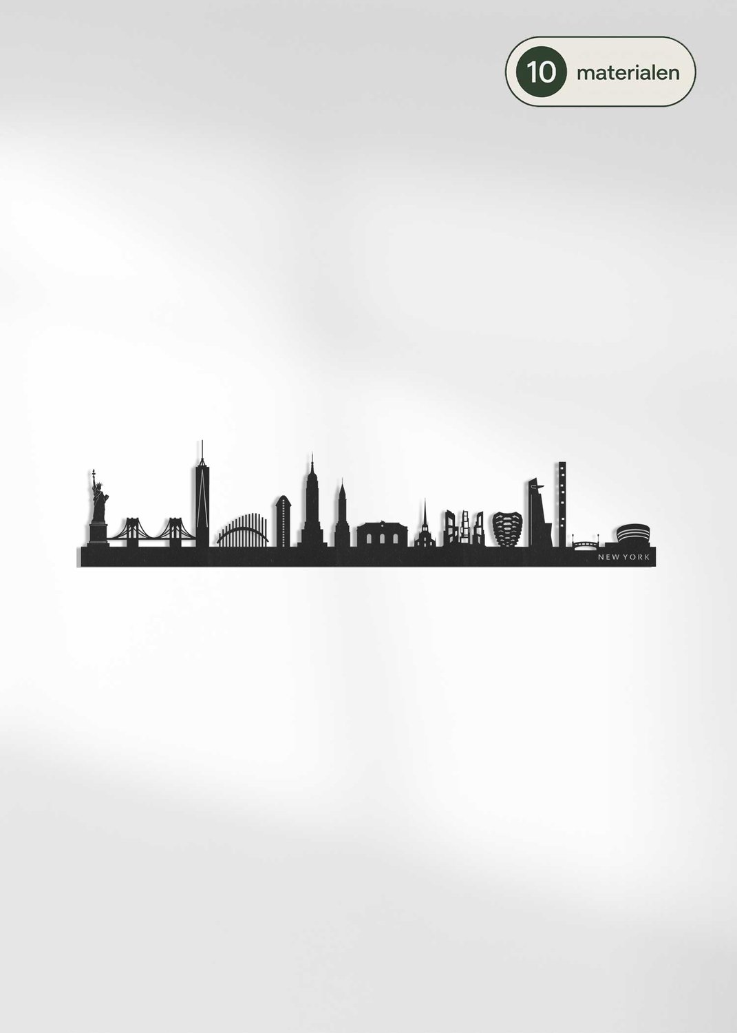 Houten Skyline New York | Wanddecoratie voor aan de muur | Zwart MDF | 70 x 14 cm