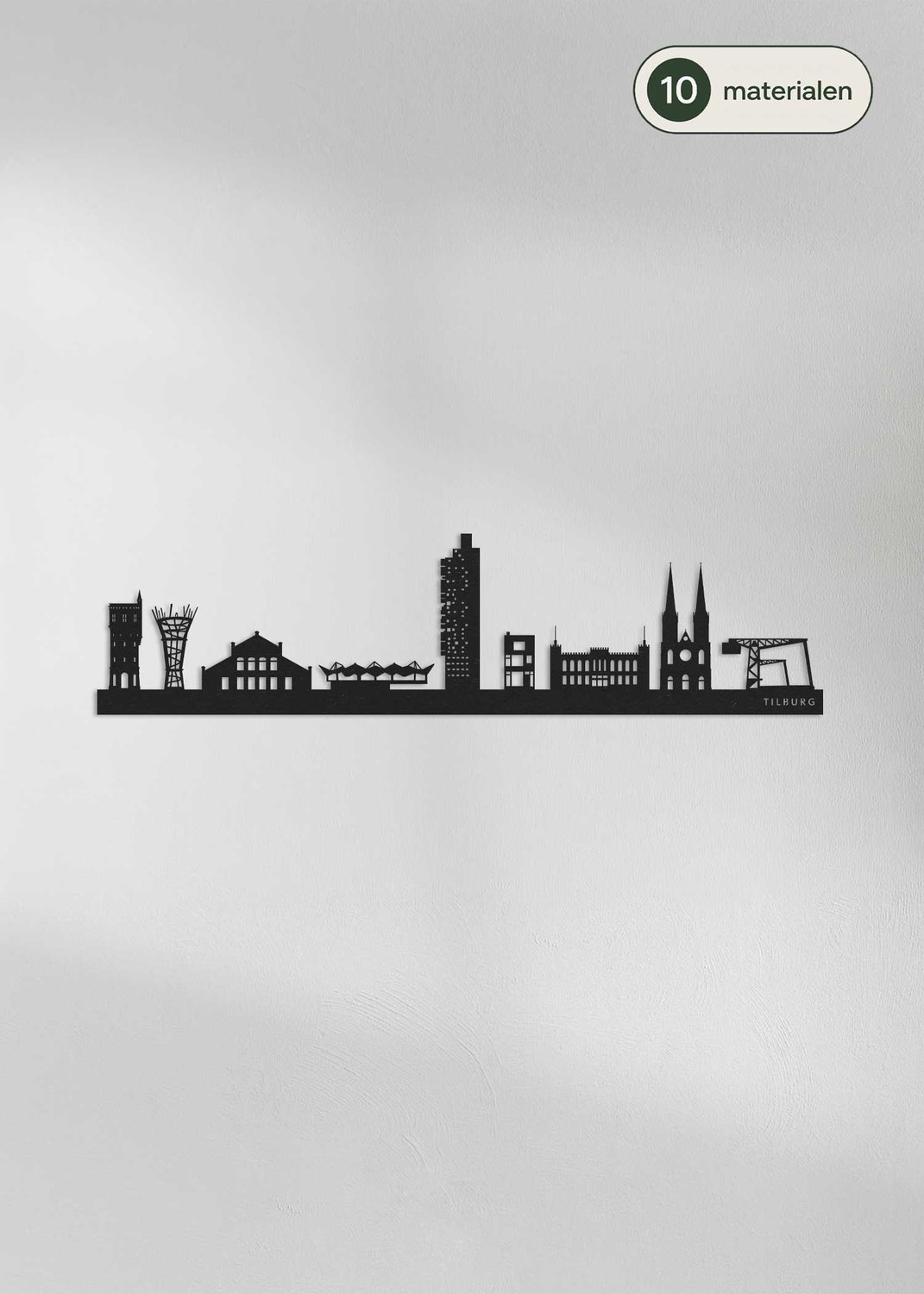 Houten Skyline Tilburg | Wanddecoratie voor aan de muur | Zwart MDF | 100 cm breed