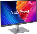 ASUS ProArt monitor in een schuine hoek met zilveren voet.