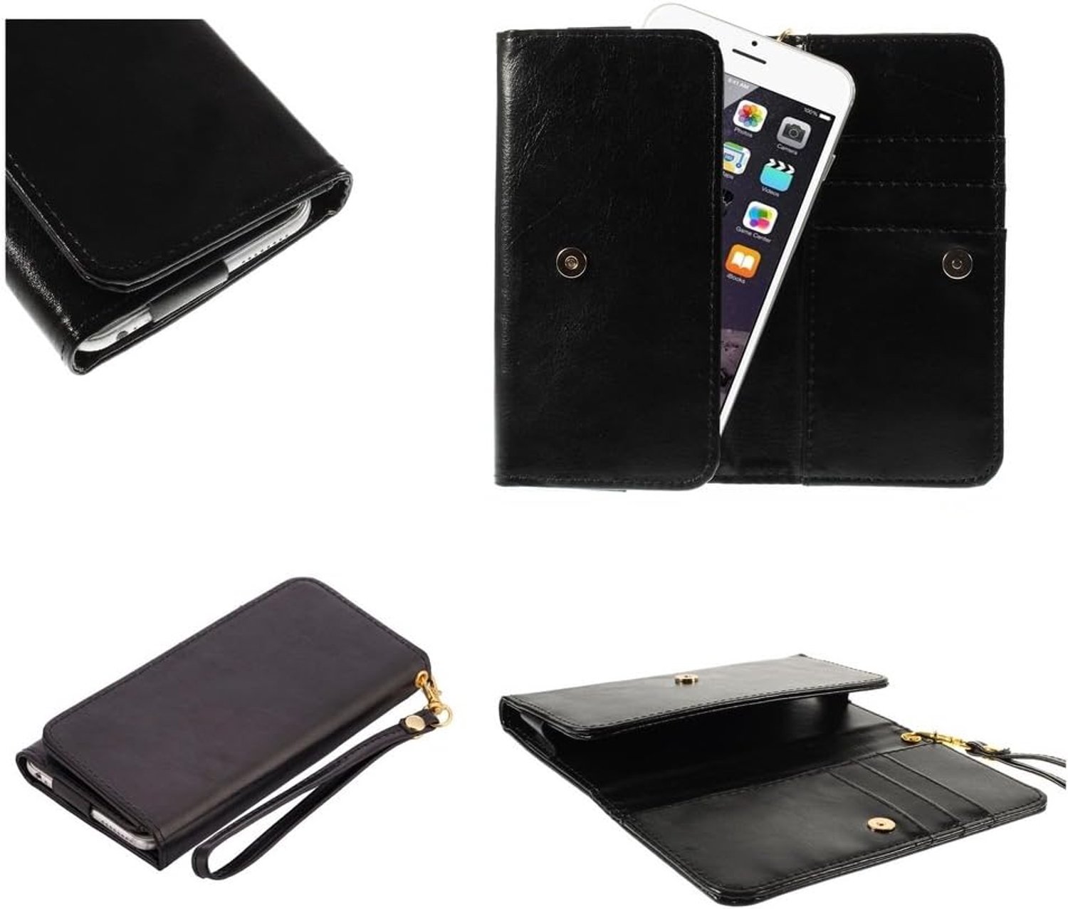 Premium Crazy Horse PU Lederen Portemonnee Hoesje met Kaartsleuven voor iBall Andi 4.5V Baby Panther - Zwart