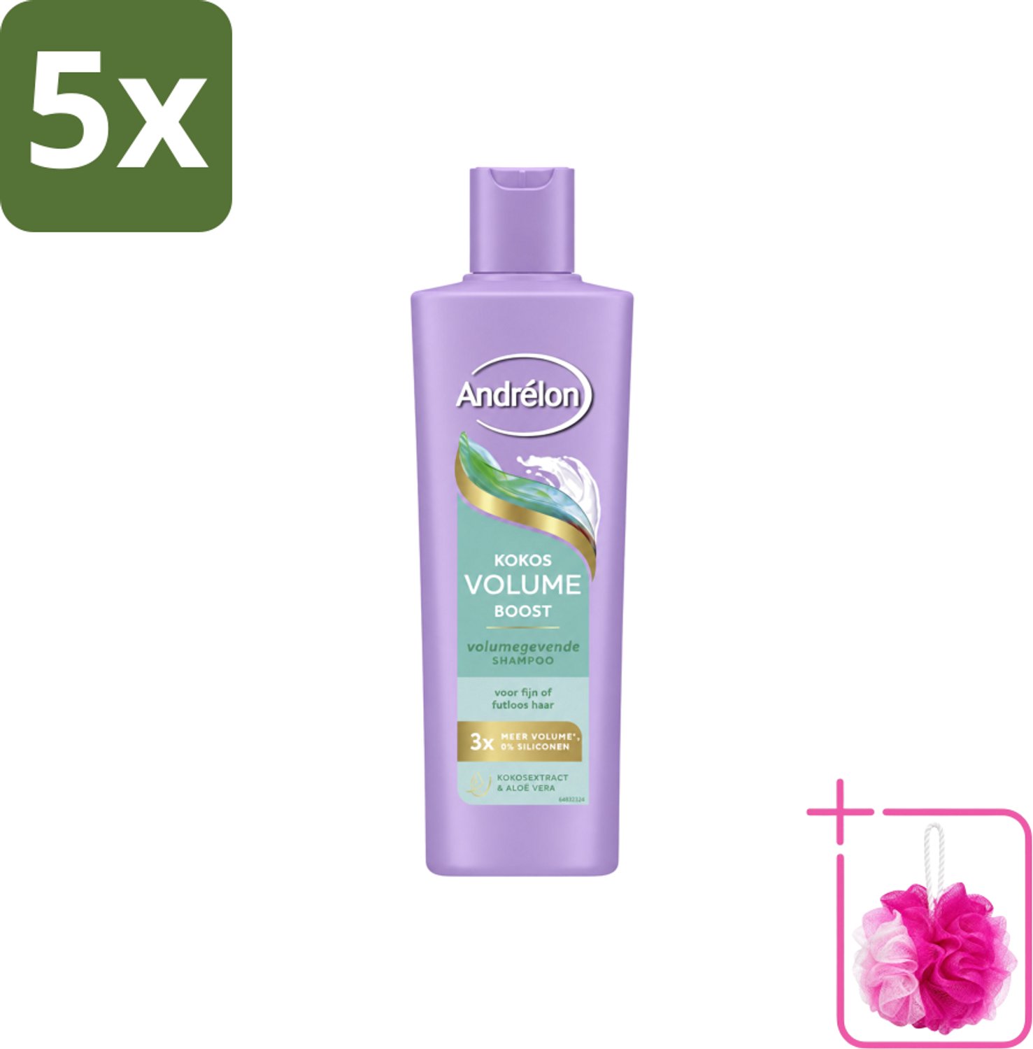 5 x Andrélon – Shampoo – Volume Boost – 250 ml - Bulkverpakking - Haar volume - Douchemop - Kokos shampoo