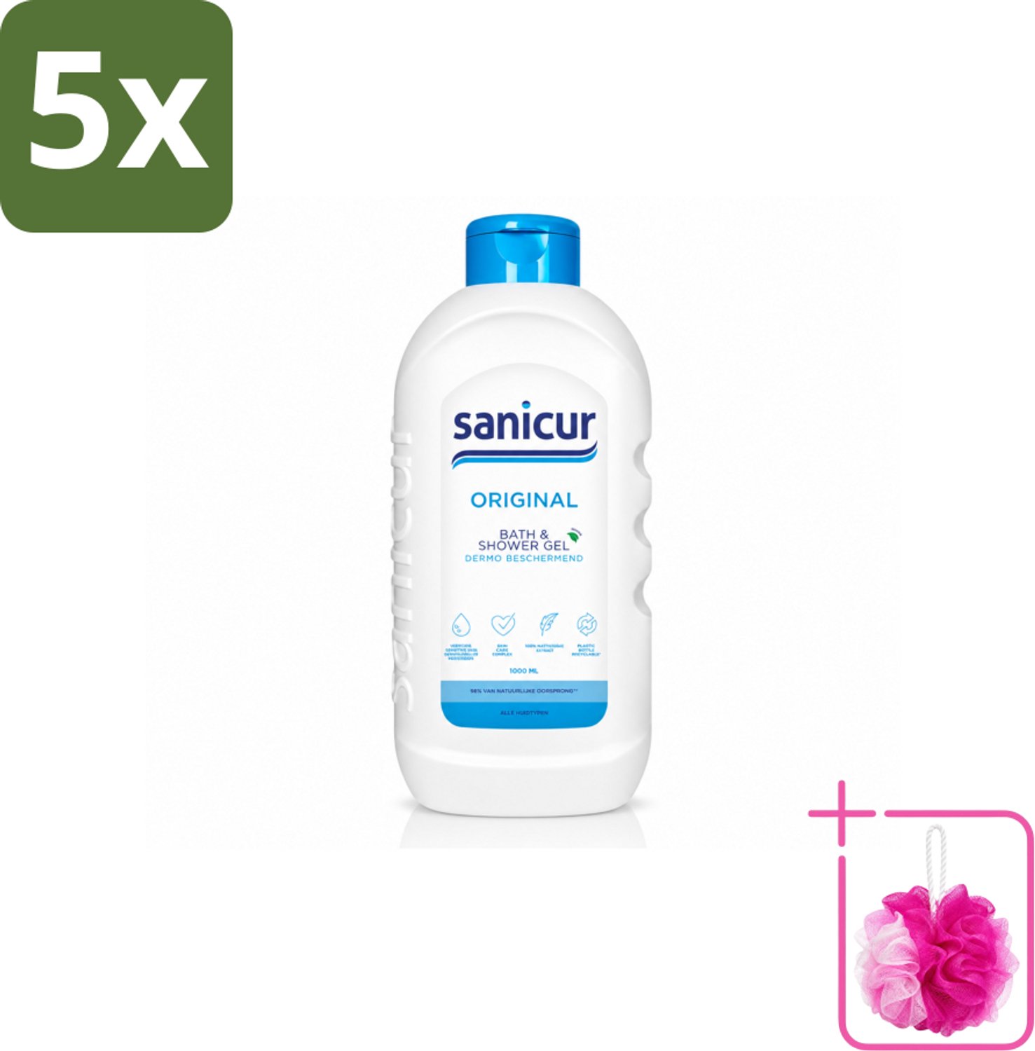 5 x Sanicur – Bad & Douchegel – Original – 1000 ml - Bulkverpakking - Bad en douche gel - Douchemop - Huidverzorging