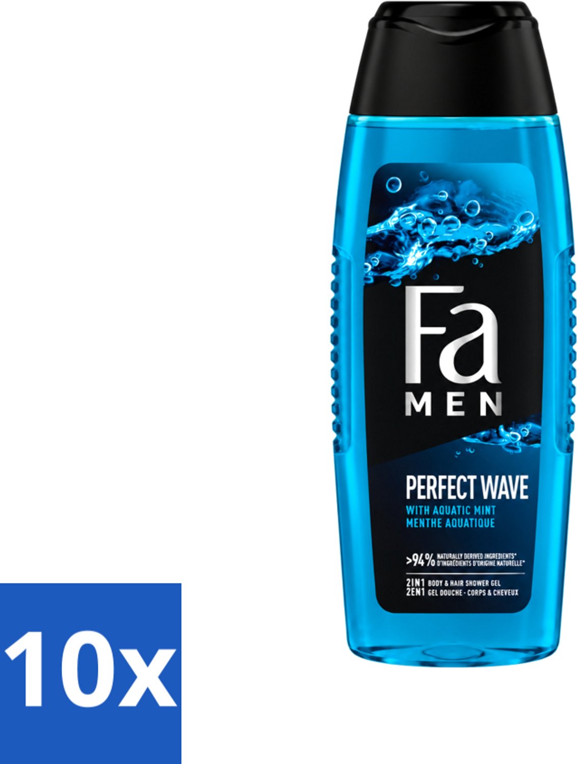 10 x Fa Men - Perfect Wave - 2 in 1 Douchegel & Shampoo - Menthol - 250 ml - Voordeelverpakking - 10 stuks