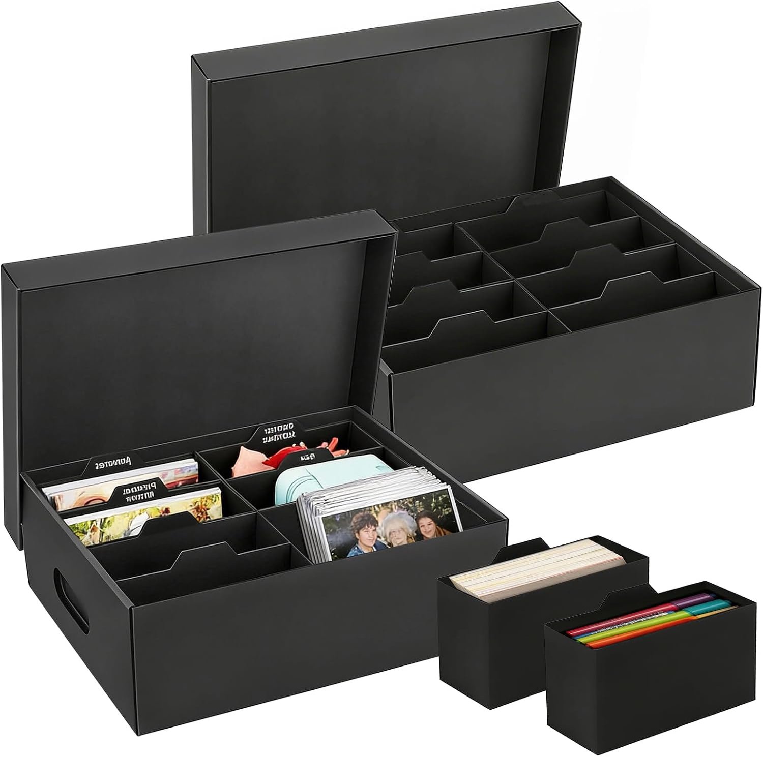 2 stuks foto-opbergdoos: drielaagse foto-organizerdoos met deksel, robuustheid fotobox, kunststof fotobox, opbergdoos, voor foto's, stickers, stempels en zaaigoed (34 x 26,5 x 12 cm)