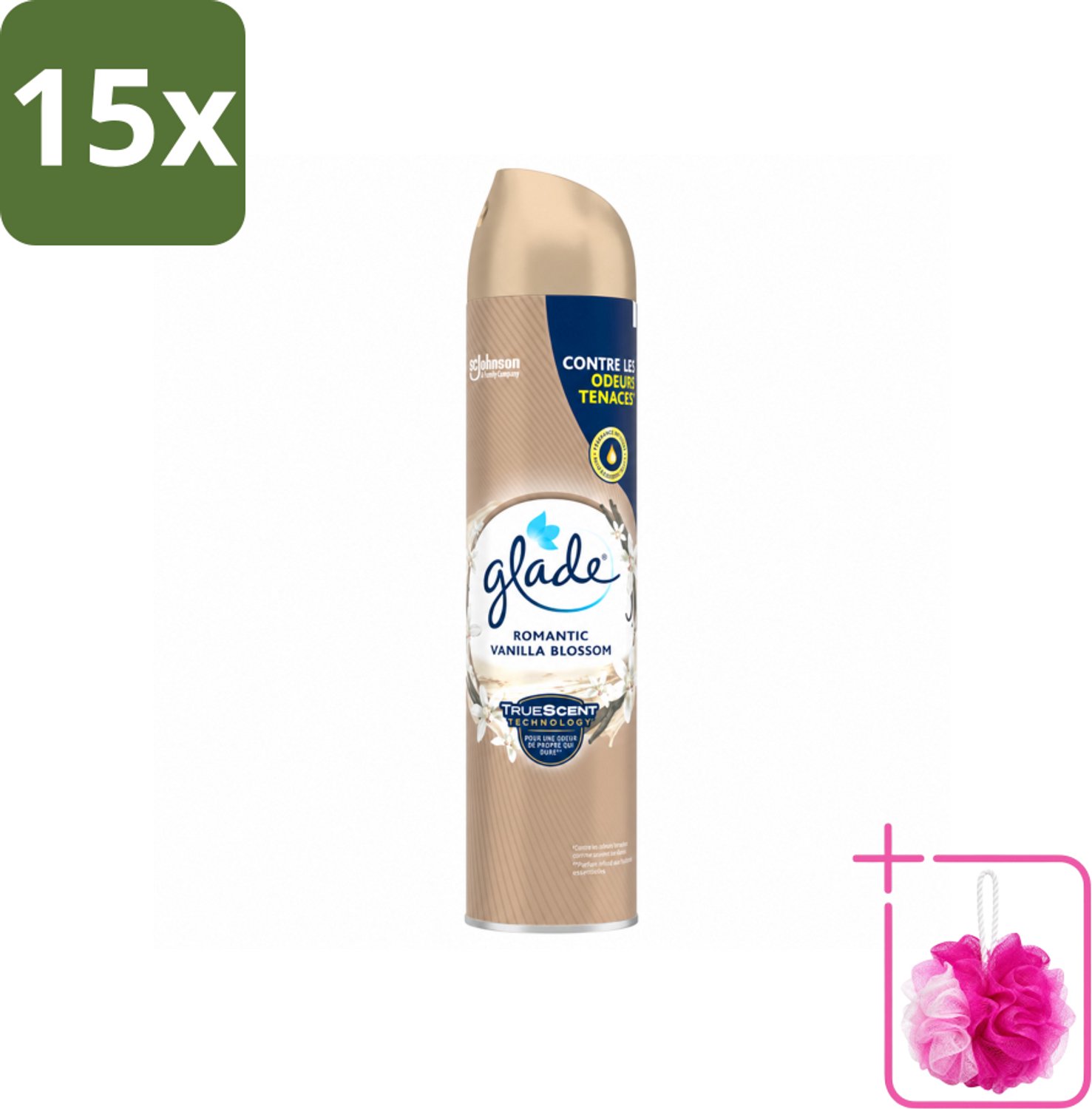 15 x Glade – Luchtverfrisser Spray – Romantic Vanilla Blossom – 300 ml - Bulkverpakking - Luchtverfrisser - Douchemop - Geur spray