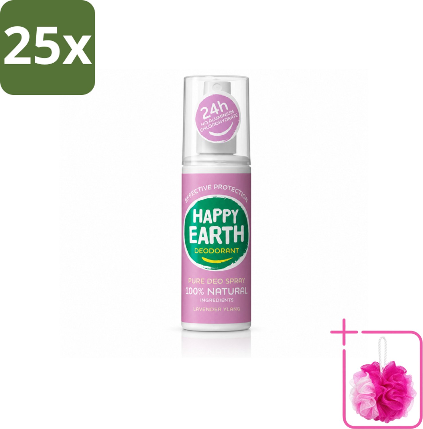 25 x Happy Earth – Deodorant Spray – 100% Natuurlijk Lavender Ylang – 100 ml - Bulkverpakking - Deodorant spray - Douchemop - Natuurlijke deodorant