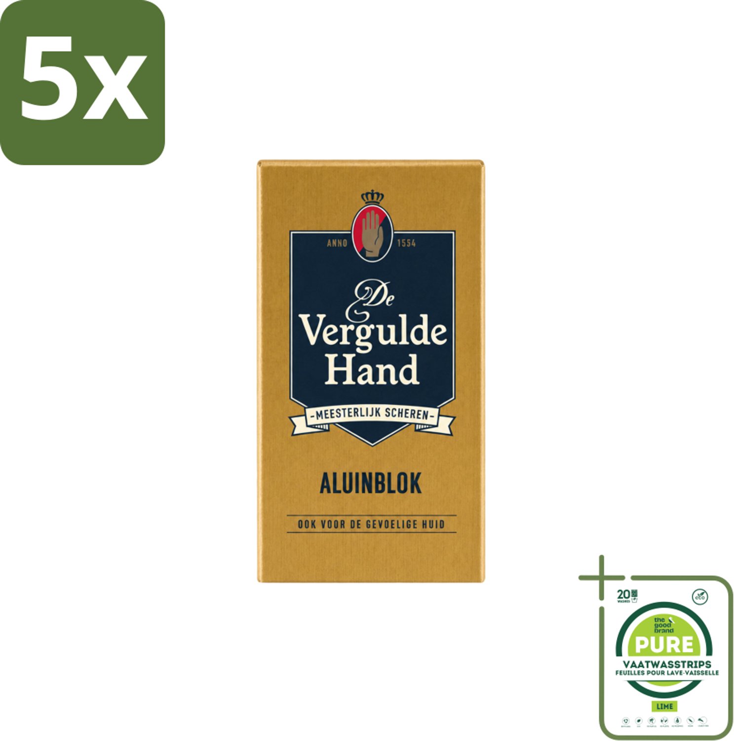 5 x Vergulde Hand - Aluinblok - 75gr - Grootverpakking - Vaatwasstrips - Aluminiumblok - Scheerwondje - Bloedstilstand - Huidverzorging - Scheerirritatie
