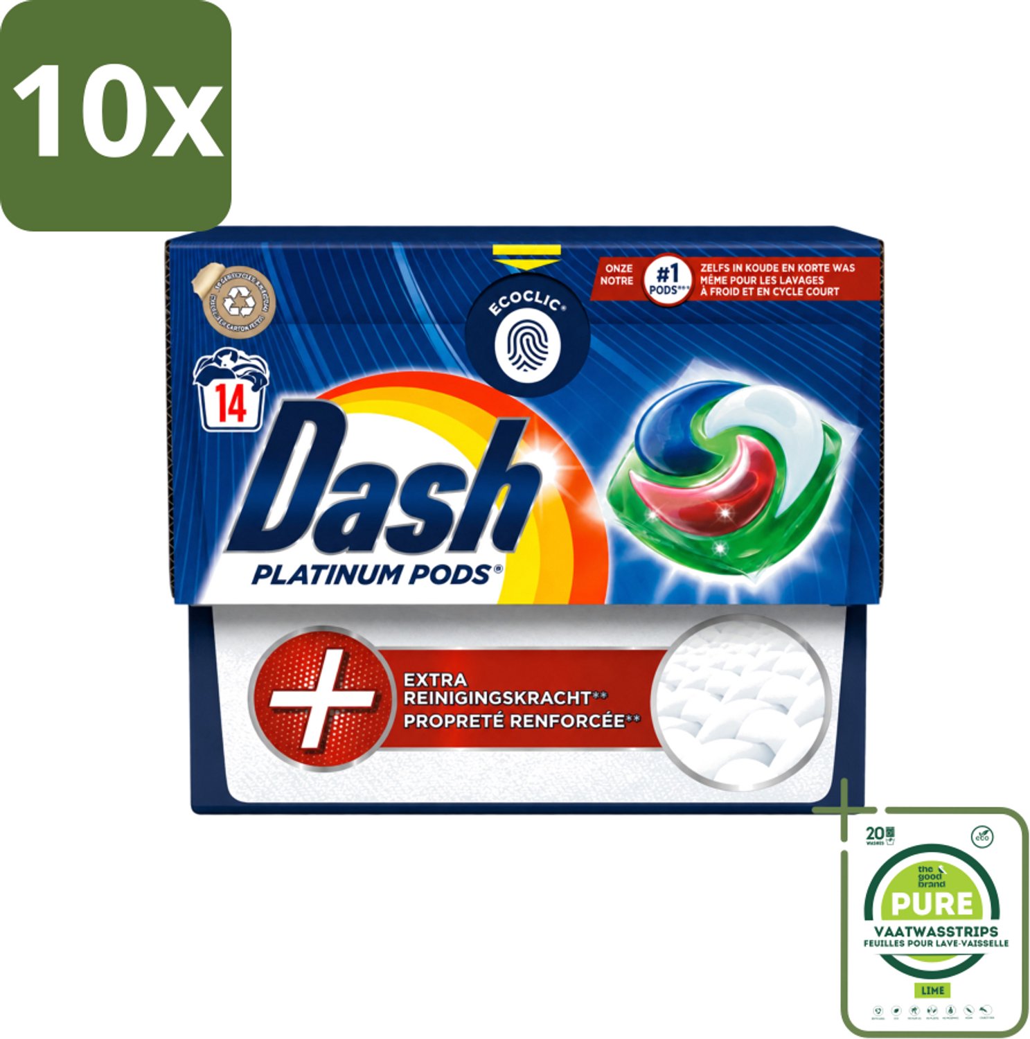 10 x Dash Platinum - Wasmiddel Capsules - Witte en Gekleurde Was - 14 Wasbeurten - Grootverpakking - Vaatwasstrips - Wasmiddel - Wascapsules - Vlekverwijdering - Frisheid - Wasmachine
